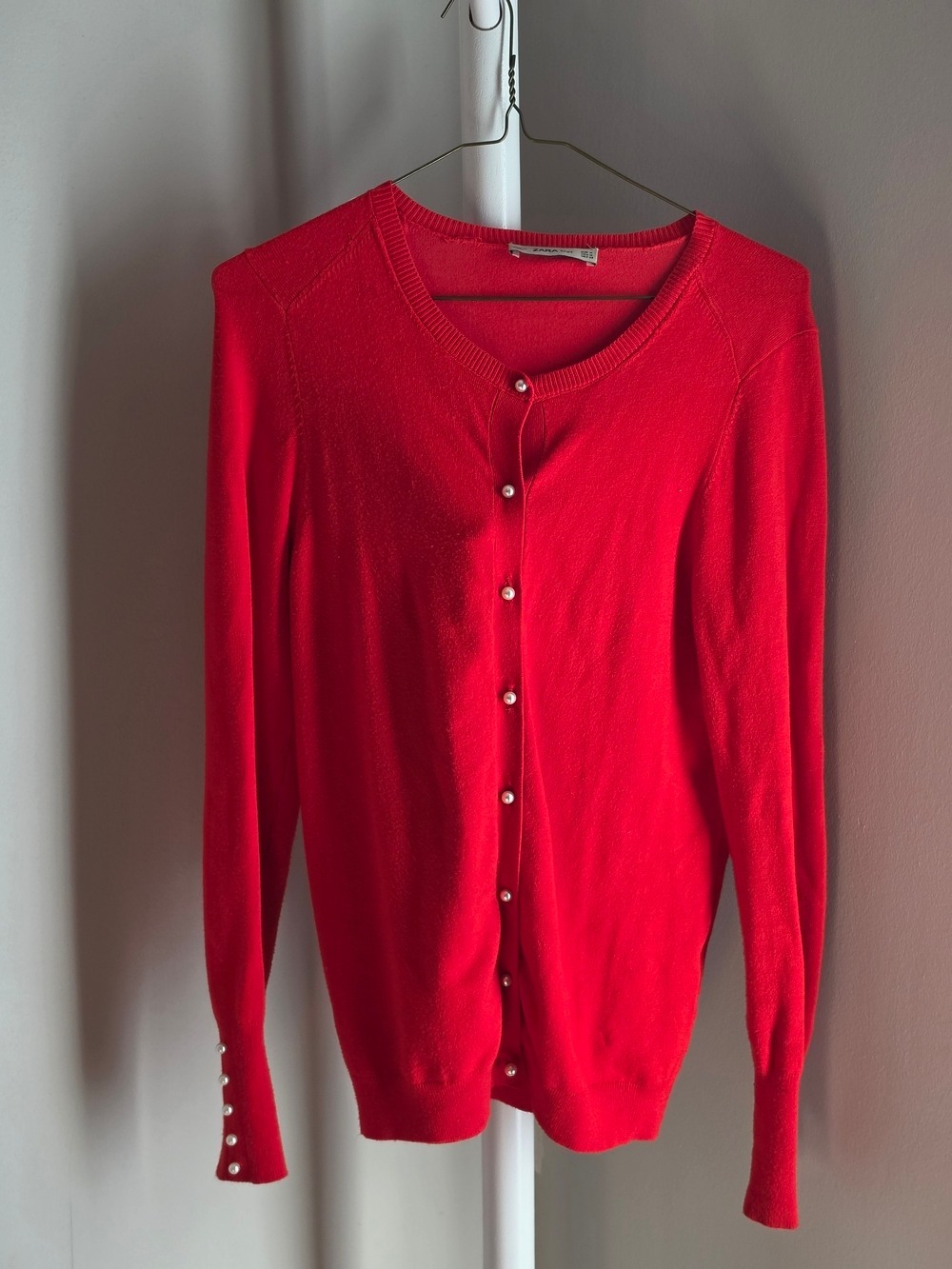 Zara Bright Red Pearl-Button Cardigan